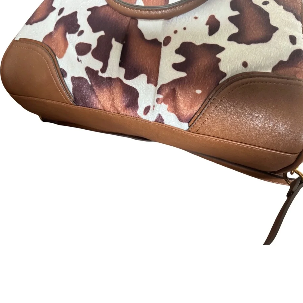 Juicy Brown Cow Western Chic Satchel Bag Crossbody Strap Charm Bag Bow Heart NWT